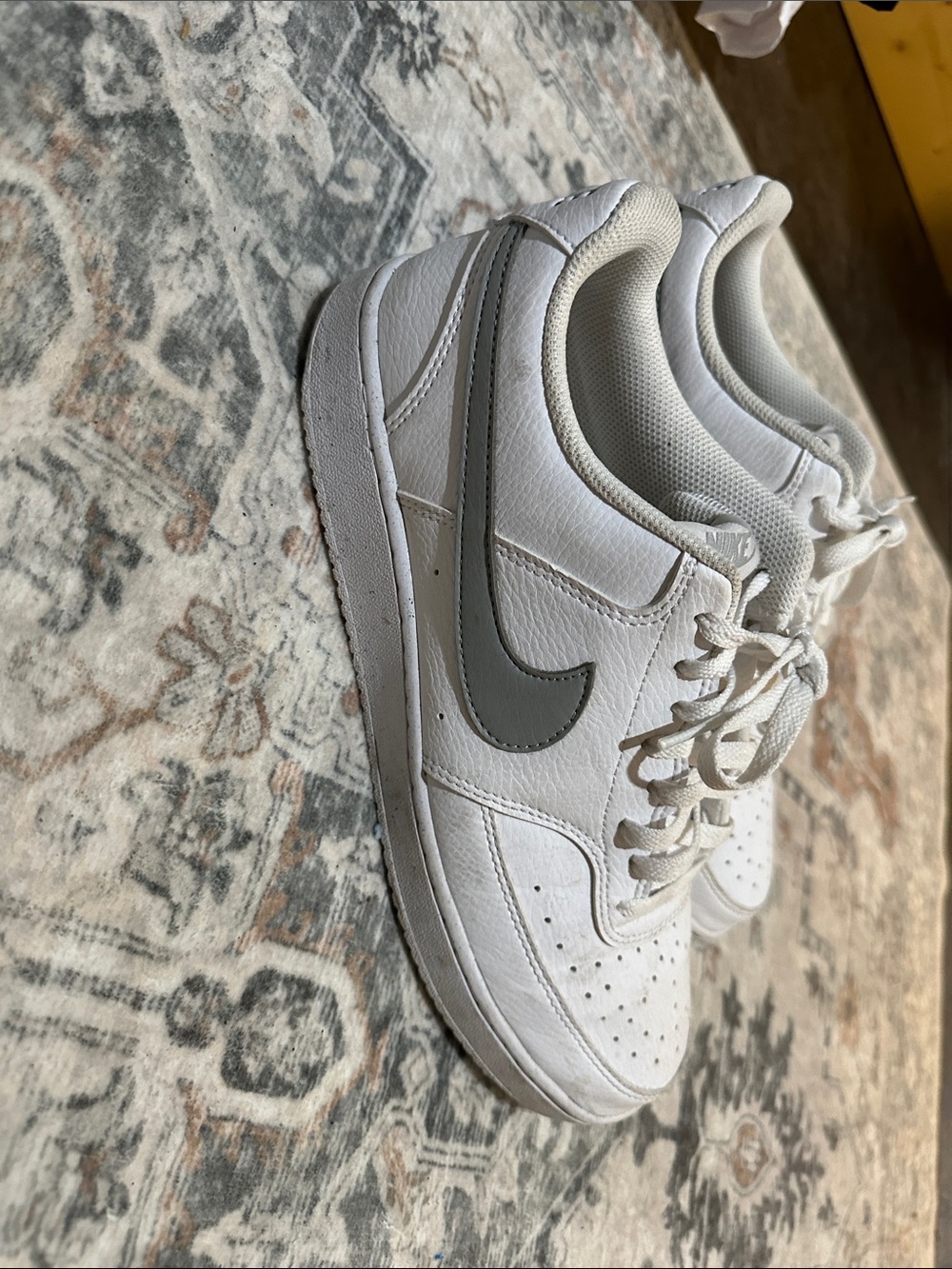 Nike Kids White Leather Sneakers with Gray Swoosh Accent